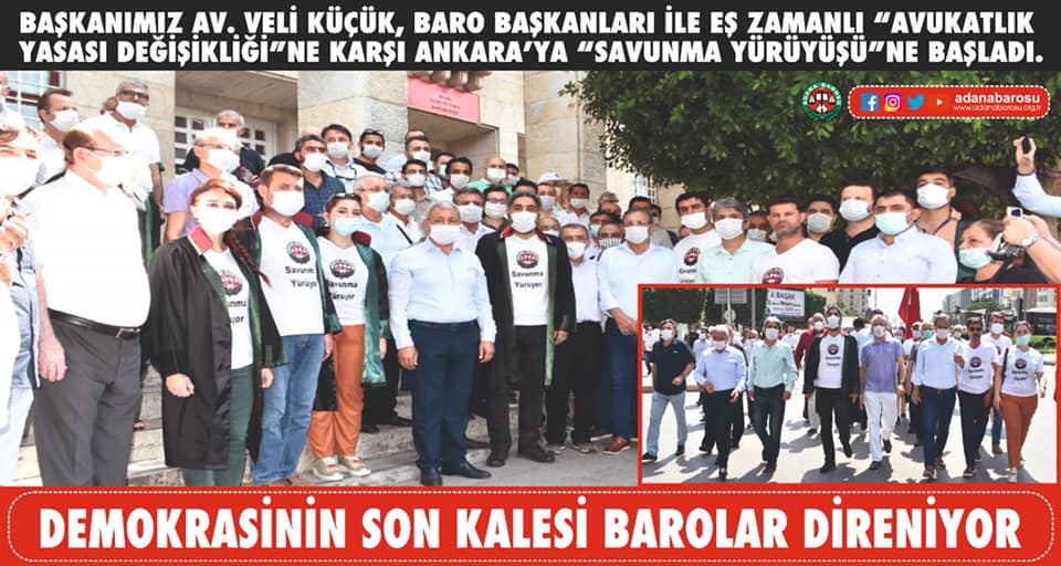 BAŞKANIMIZ AV. VELİ KÜÇÜK, BARO BAŞKANLARI İLE EŞ ZAMANLI “AVUKATLIK YASASI DEĞİŞİKLİĞİ”NE KARŞI ANKARA’YA “SAVUNMA YÜRÜYÜŞÜ”NE BAŞLADI.